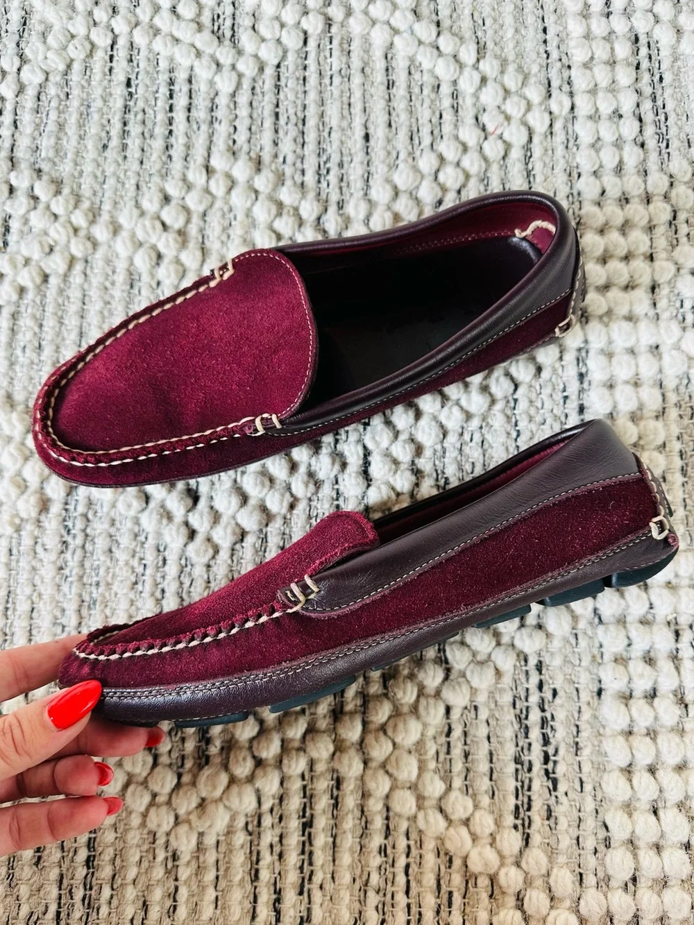 L.L. Bean Women's Burgundy and Dark Brown Suede Moccasin Loafers 8.5 - Picture 4 of 7